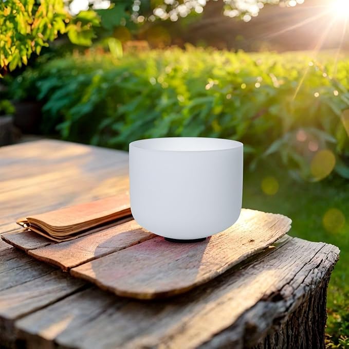 6 inch White B Note Crown Chakra Quartz Crystal Singing Bowl, for Healing Mindfulness Meditation Yoga Sound Baths, with Rubber Mallet O-ring