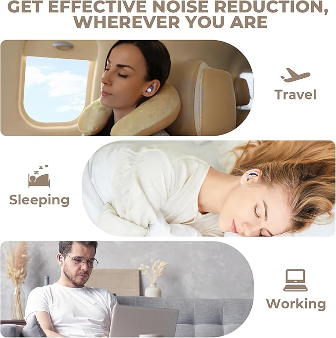 Ear Plugs for Sleeping: Reusable Earplugs for Sleep, Snoring Blocking, Concert, Travel, Airplane, 2 Pairs Washable Soft Silicone Noise Cancelling Ear Plugs (Sapphire Blue)