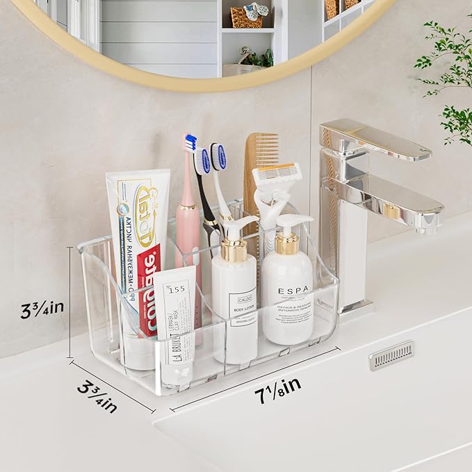 2-Pack Clear Toothbrush Holders for Bathroom Organizers and Storage, Wall-Mounted Tooth Brush Holder and Toothpaste Holder for Bathroom Wall, Countertop - Bathroom Accessories
