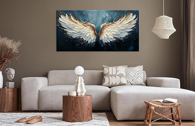 ZESTRILIA Angel Wings Wall Art Blue Oil Painting Reproduction Print Modern Abstract Canvas Paintings Waterproof Artwork Picture for Living Room Bedroom Home Office Kitchen Décor (28x58inch)