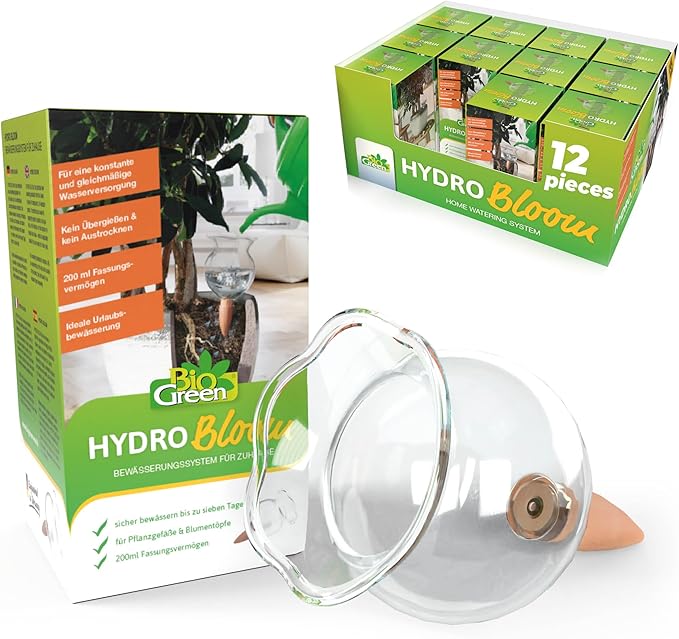BioGreen Self Watering Globes for Plants Hydro Bloom, 12pcs Automatic Plant Watering Bulbs for Indoor and Outdoor Potted Plants, UV-Resistant Water Conservation Device