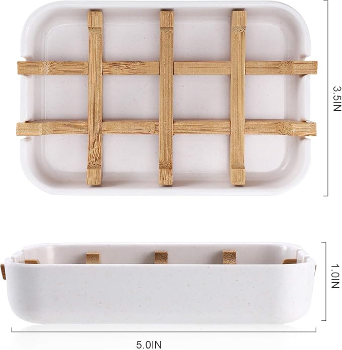 Bamboo Wooden Soap Dishes for Bathroom Bar Soap Holder Shower Soap Holder Sink Deck Bathtub Shower Tray (Two Pieces White)