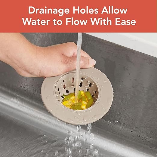 Spectrum Silicone Sink Strainer 2-Pack - Flexible Kitchen Sink Drain Strainer, Fits Standard Sinks, Drain Guard Catch Food Debris for Sink Protection, Easy Removal, Dishwasher Safe, Taupe