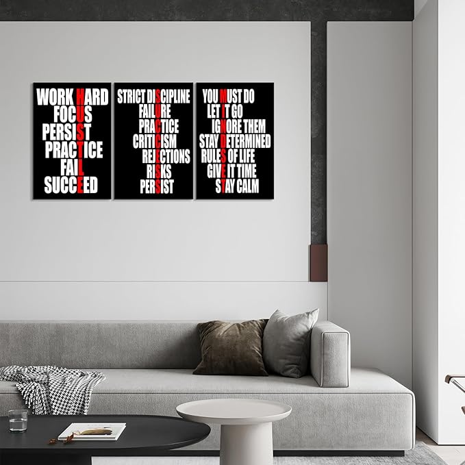KAWAHONE Motivational Wall Decor - Hustle/Success/Mindset Definition Poster Inspirational Quotes Wall Art - Positive Affirmations Office Decor for Bedroom Living Room Home
