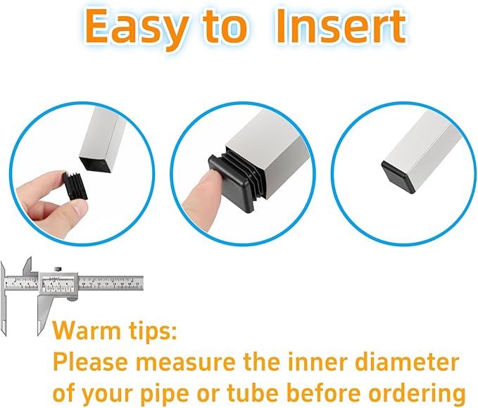 1" Square Tube End Cap Plastic Plugs Chair End Caps 1 Inch (25mm), 1X1 Tubing Plugs Furniture Sliders Glides Black (Fit 0.85-0.94" Square Tube Inner Size, 40pack)