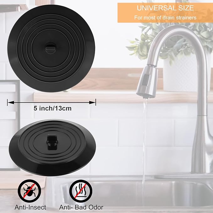 V-TOP Bathtub Drain Stopper 2 Pack, 5 inches Silicone Tub Stopper Shower Drain Cover, Bath Tub Plug Hair Stopper,Universal Flat Suction Renter Friendly Bath Accessories