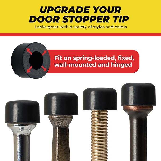 Premium Rubber Door Stop Stud Replacement Tips – Doorstopper Bumpers, Springe Hinge End Caps for Wall & Floor Protection – Universal Size (Black)