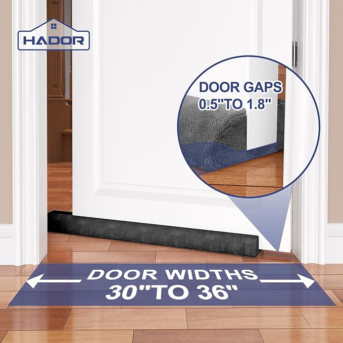 2 Pack Door Draft Stopper for Bottom of Door, 36 Inch Under Draft Air Noise Light Blocker 30"- 36" Double Side Triangle Soundproof Sweep Filler Seal Gap up to 1.7" for Patio Sliding Door, Black