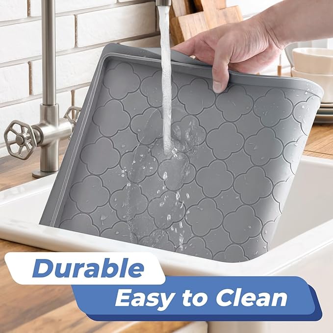 Jin&Bao Waterproof Under Sink Mat 34" x 19", Thick Silicone Mat Cabinet Protector for Kitchen and Bathroom, Shelf Liner, Home Organizer and Storage, Multipurpose Tray for Gadgets and Essentials