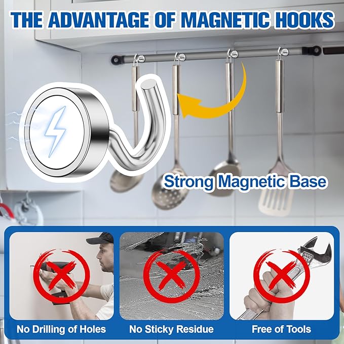 Grtard 200Pack Magnetic Hooks Heavy Duty, 30LBS Magnet Hooks for Cruise, Strong Magnetic Hooks for Hanging, Magnets with Hooks for Home, Kitchen, Workplace, Office (Silver)