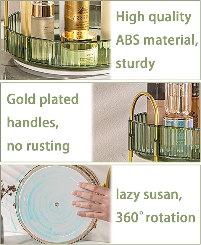 Rotating Makeup Organizer for Vanity, High-Capacity Skincare Makeup Storage Perfume Organizers Cosmetic Dresser Organizer Countertop 360 Spinning (Green, 3 Tier)