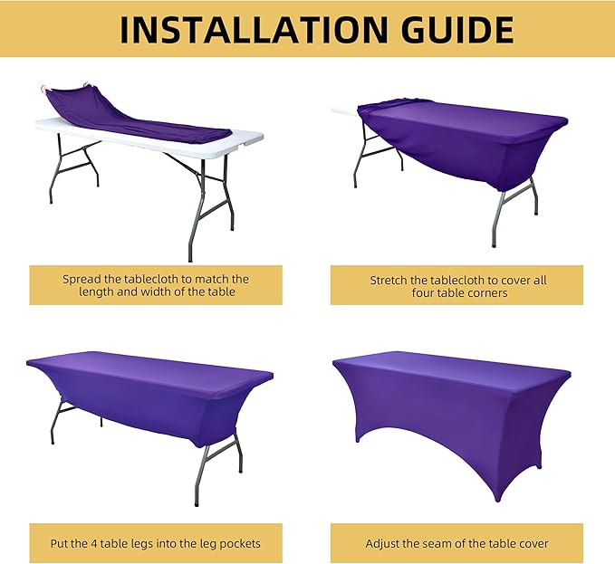 ZarzaaSik 2-Pack 8ft Spandex Table Covers for Rectangle Folding Tables - Washable Elastic Tablecloth - Ultimate Fitted Table Protector for Birthday Parties, Trade Shows, Banquet