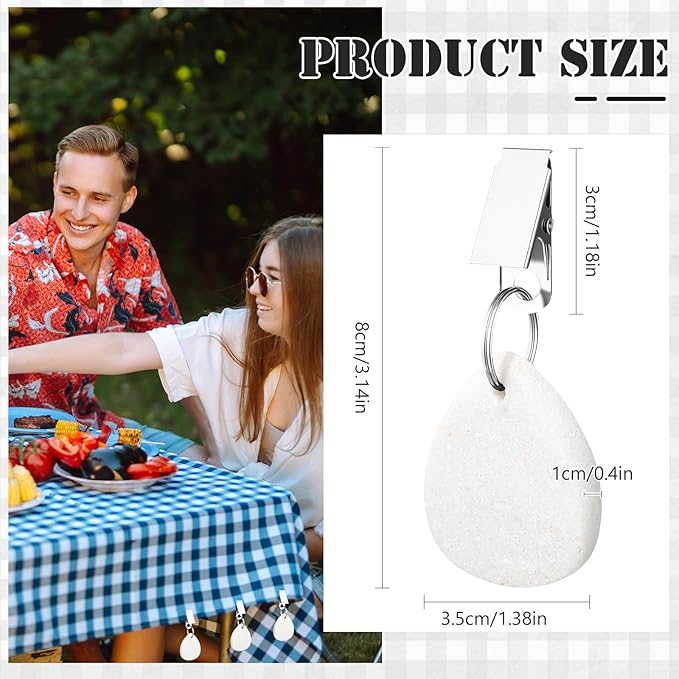 ZCYSRLQIN 12 Pcs Tablecloth Weights Pendant Teardrop Shape Table Cover Weights with Metal Clips for Outdoor Picnic Garden Patio Party Camping Dinner Table Cover Decoration (White)
