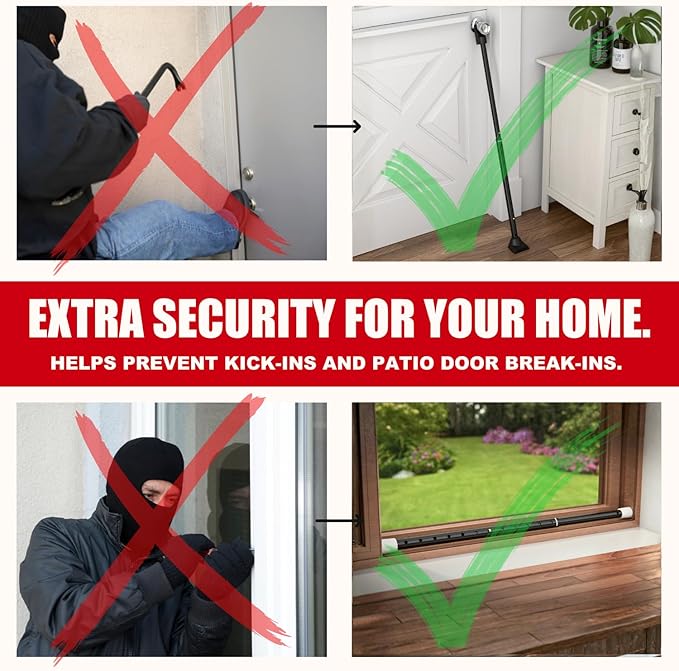 SECURITYMAN 3 in 1 Door Security Bar & Sliding Door Security Bar - Door Jammer Constructed of High Grade Iron - Black Door Stoppers Security Bar