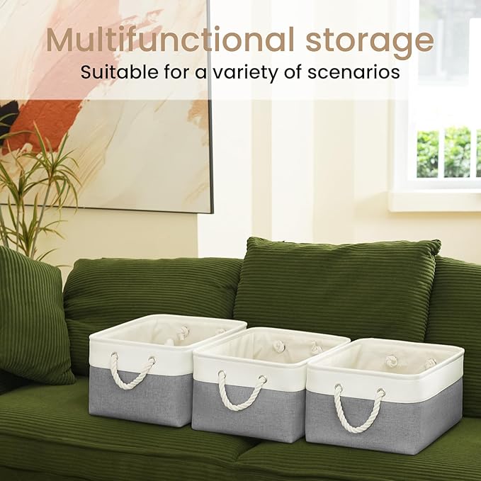 VQRTEXA Large Storage Baskets - 15.7x11.8x8.26 inch Storage Bins for Shelves and Closet Organizing, Foldable Fabric Bin for Home Organization Clothes and Laundry (6-Pack, White&Gray)