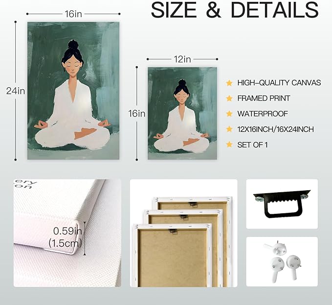 GELDSTEI Framed Zen Wall Art, Tranquil Meditation Wall Decor, Yoga Girl Canvas Painting, Spiritual Aesthetic Picture, Calming Mindfulness Poster Print for Living Room Spa Yoga Studio 12"x16"