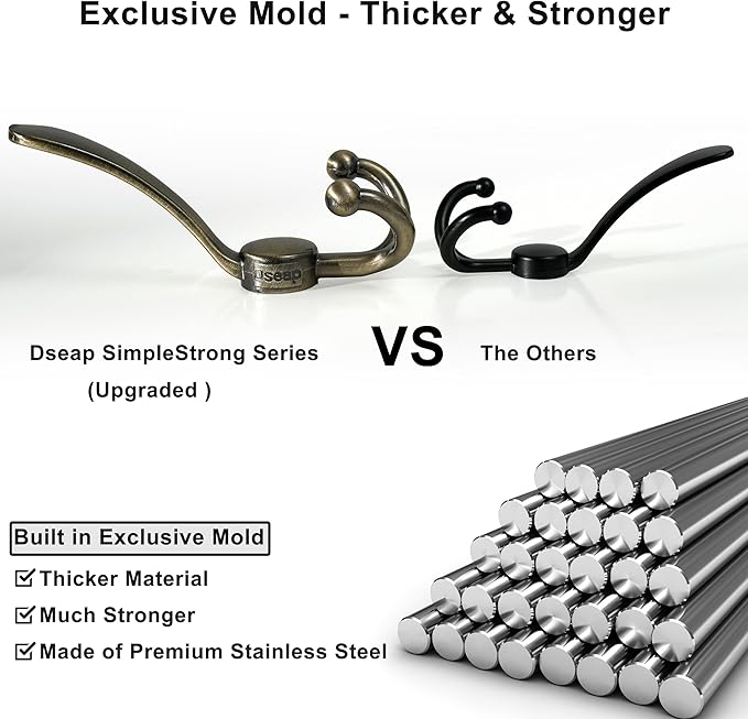 Dseap Over Door Hook 2.0 - Upgraded Version - Simple-Assembly, Strong, Heavy-Duty Stainless Steel 5-Tri-Hook Over The Door Hanger Rack, SimpleStrong Series, Bronze