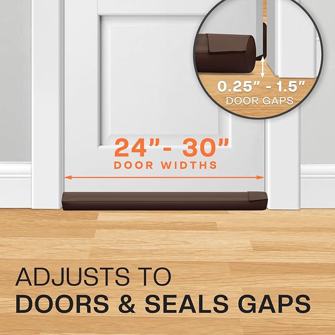 Comfyanno Under Door Draft Stopper - Bottom Door Gap Filler & Seal - Fits 24” to 30” Door, Blocks Cold Air, Noise, Sound, Wind, Bugs, Easy to Install, Double-Sided Block, No Adhesive, Brown