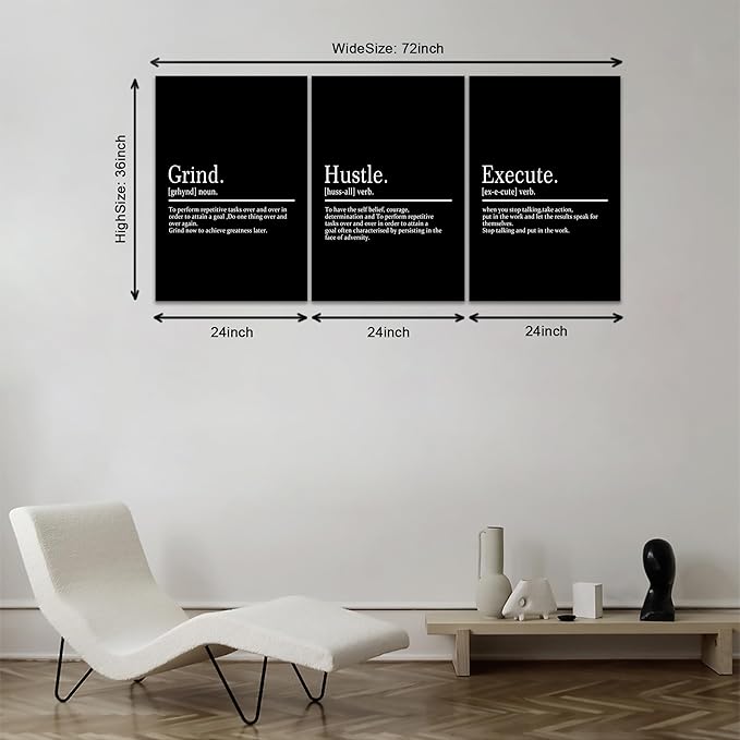 KAWAHONE Framed Motivational Entrepreneur Poster, Grind Hustle Execution Inspirational Wall Art Success and Positive Quotes Motivational Poster for Home Living Room Bedroom Office Decor Ready to Hang