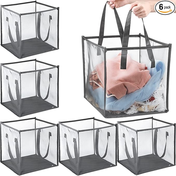Zopeal 6 Pack Popup Laundry Hamper 13 Inch Collapsible Laundry Baskets with Handles Mesh Clothes Baskets Portable Single Layer Foldable Clothes Hamper Square Bin for Washing, Toy Storage(Grey)