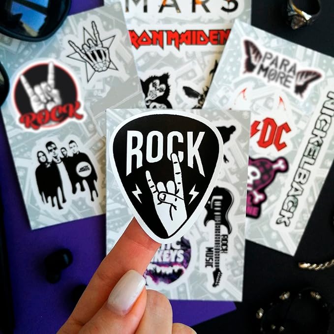 BulbaCraft Classic Rock Stickers, 36pcs Rock and Roll Stickers, R&R Band Decals, Classic R&R Gifts, Waterproof Decals, Guitar Emblems, Music Emblems, 50-70s Rockabilly, Gifts for Women & Men