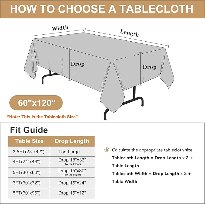 sancua Thanksgiving Tablecloths for 8 Foot Rectangle Tables, 6 Pack Burnt Orange - Washable Polyester Fabric Fall Table Cloth for Holiday Party, Birthday, Banquet Reception, 60x120 Inch Rust
