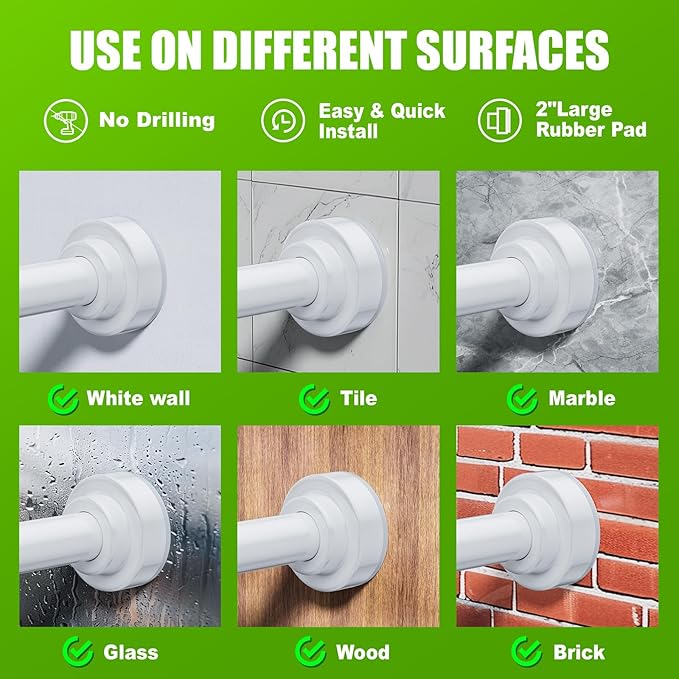 Ausemku Shower Curtain Rod Tension - 32-80 Inch Never Rust Non-Slip Spring Tension Curtain Rod No Drilling Stainless Steel Curtain Rod for Bathroom Kitchen (White)