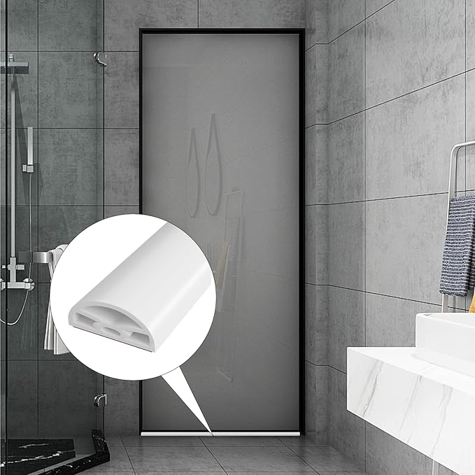 118" White Shower Threshold Water Dam Stopper for Dry and Wet Separation, Self-Adhesive Collapsible Walk-in Shower Splash Guard Seal Strip, Silicone Sink Edge Water Barrier for Bathroom and Kitchen