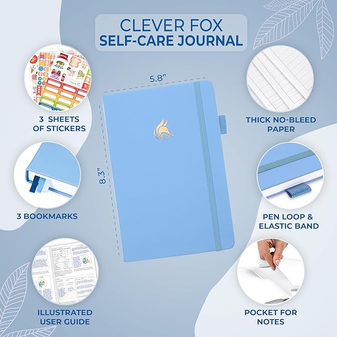 Clever Fox Self-Care Journal – Daily Reflection Notebook – Mental Health & Personal Development Planner, Meditation & Mood Log, A5 (Light Blue)