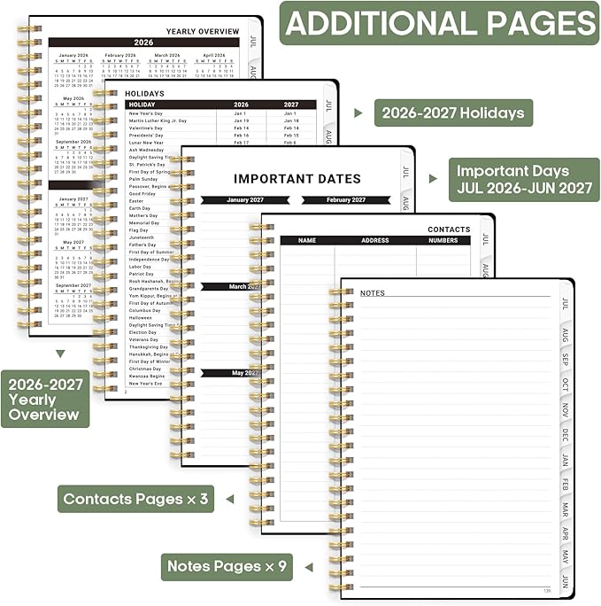 Academic Planner 2026-2027, Weekly and Monthly Calendar Book, July 2026 – June 2027, Hardcover Planner with Tabs, Perfect for Teachers, Students, Women & Men, A5 (6.4" x 8.5") - Forest Botanica