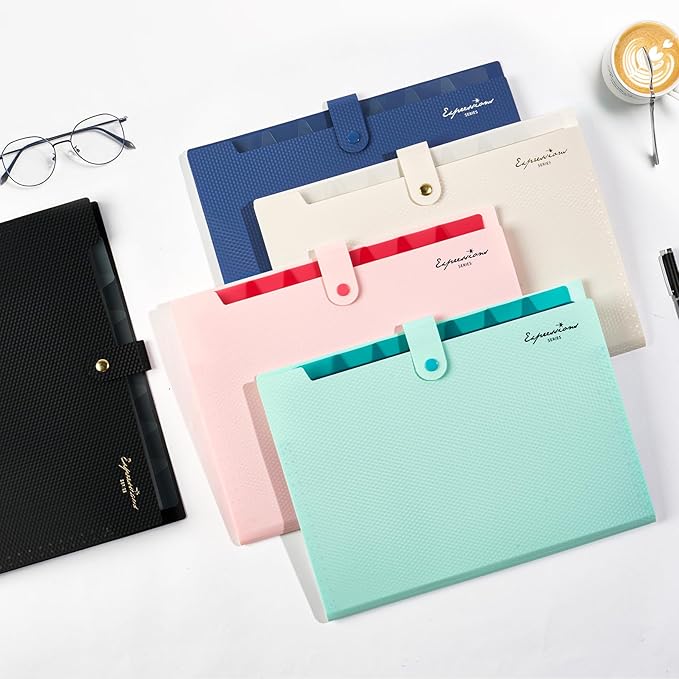 Sooez Accordion File Organizer, Letter Size Expanding File Folder with Labels, 8 Pocket Folders for Document, Portable Paper Bill Receipt Organizer for Home School Office Supplies, A4 Size, Dark Green