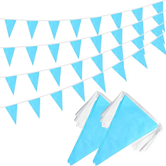 100 Feet Blue Pennant Banner Flags, 60 Pcs DIY Flag for Birthday, Party, Shops, Outdoor and Indoor Decorations, Festival Celebration (Blue)