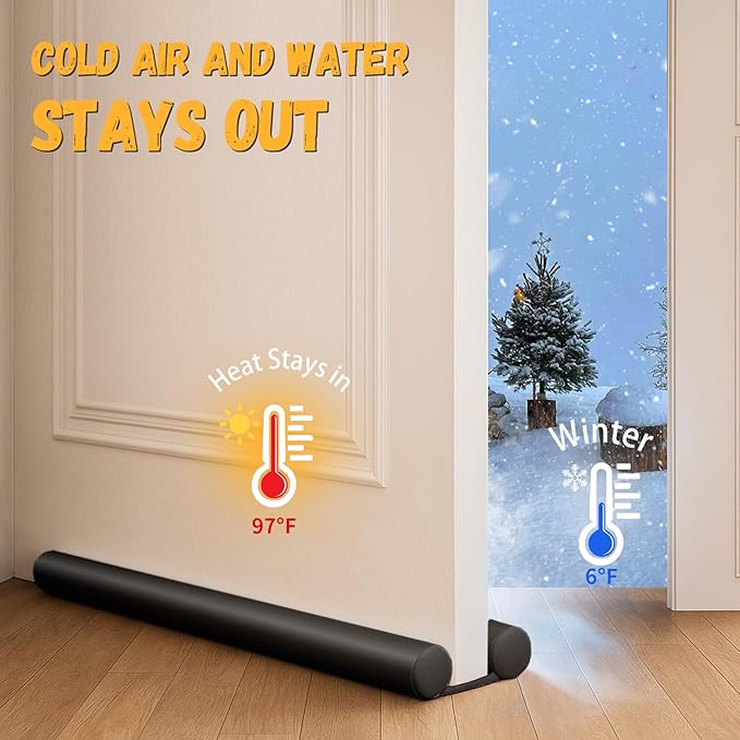 MAXTID Door Draft Stopper for Bottom of Doors Noise Blocker Large Door Sweep Under Door Light Blocker Adjustable 34" Black