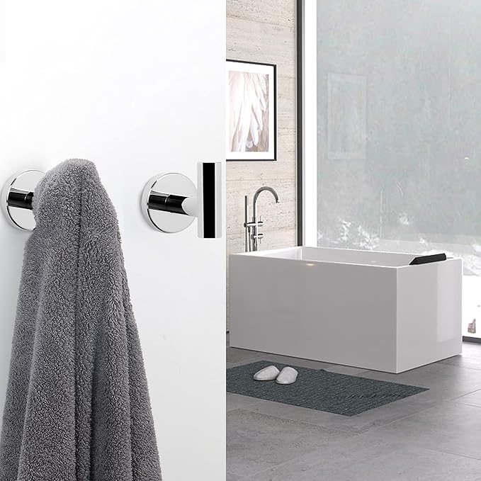 NearMoon Bath Towel Hooks - SUS 304 Stainless Steel Robe Hook Holder, Heavy Duty Coat Hook for Bathroom, Living Room, Hotel, Kitchen, Garage, Wall Mounted (Chrome Finish, 4 Pack)