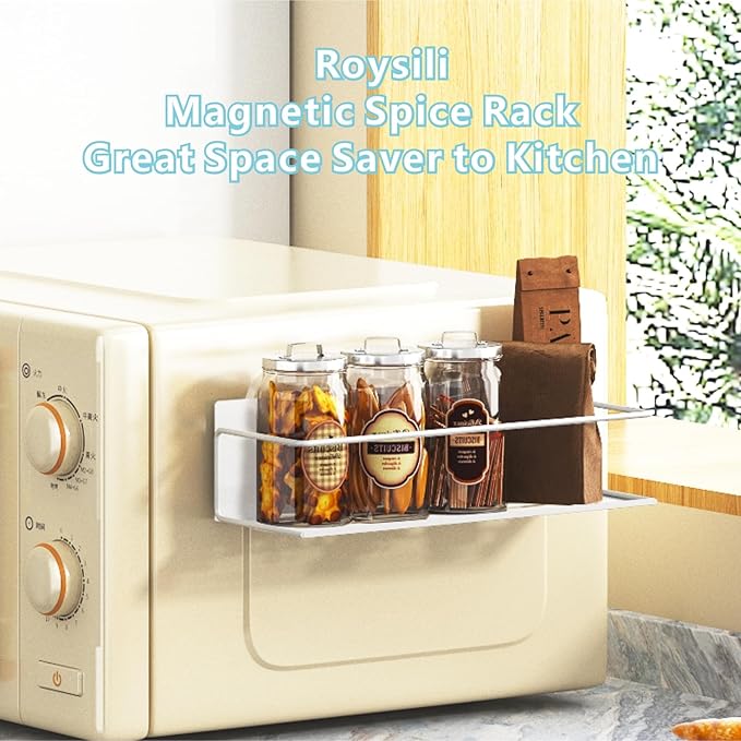 Magnetic Spice Rack For Refrigerator, Space Saving Magnetic Shelf For Fridge White 4 Pack