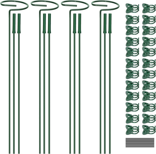 4.5mm Adjustable Length Plant Stake, Assembled (12 or 24 or 36 inch) Outdoor and Indoor Plant Support Poles for Flowers Marigolds Tomatoes Lilies Peonies Roses Daffodils Flower Clips (4Set,12Pcs)