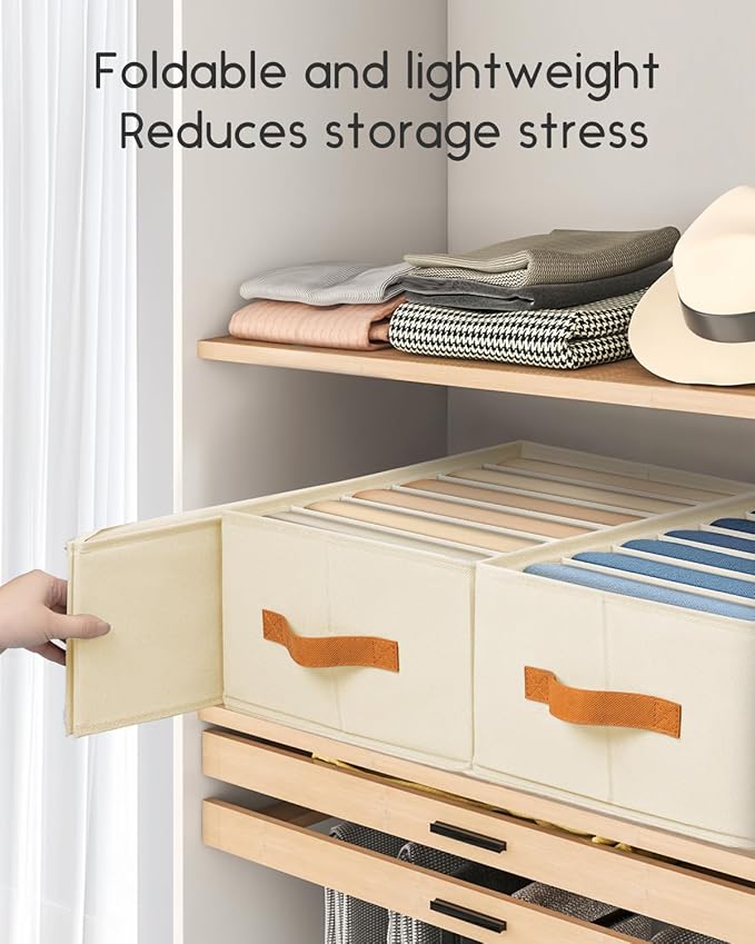 Closet Organizers and Storage - Fabric Clothes Organizer with Handles, Foldable Jeans Organizer for Clothes, Drawer Organizer for Shirts, Bra, Sweater, Scarf, 8 Pack, Beige