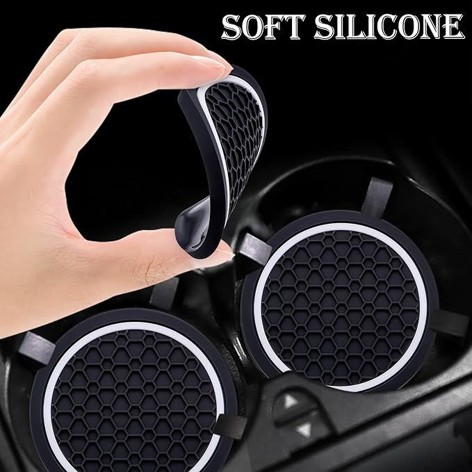 4-Piece Anti-Slip Car Cup Coaster Set – 2.75 Inch Auto Insert Drink Mats, Perfect for Coffee & Beverages – Stylish Interior Decor for Women & Girls (Black & White)