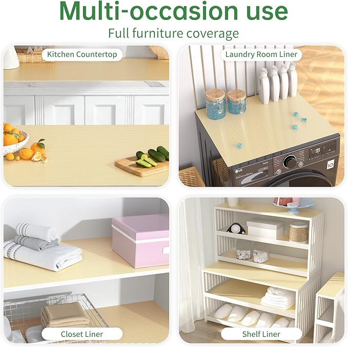 Shelf and Drawer Liner for Kitchen Cabinet, Non-Adhesive 12in x 120in Waterproof Durable Thickened EVA Material Easy-to-Cut Contact Paper Non Slip Mat for Refrigerator, Cupboard, Dresser