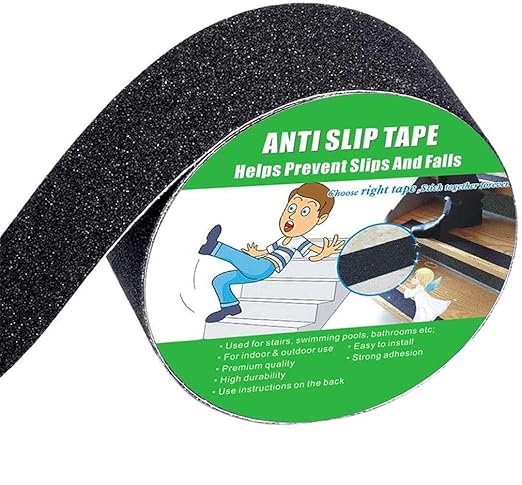 Anti Slip Tape, High Traction,Strong Grip Abrasive, Not Easy Leaving Adhesive Residue, Indoor & Outdoor, with Measuring Tape (2" Width x 190" Long, Black)