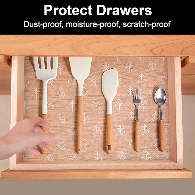Cooyes Shelf Liner Drawer Liners, Shelf Liners for Kitchen Cabinets, Non Adhesive Cabinet Liner, EVA Waterproof Non-Slip Refrigerator Liners for Kitchen, Drawer