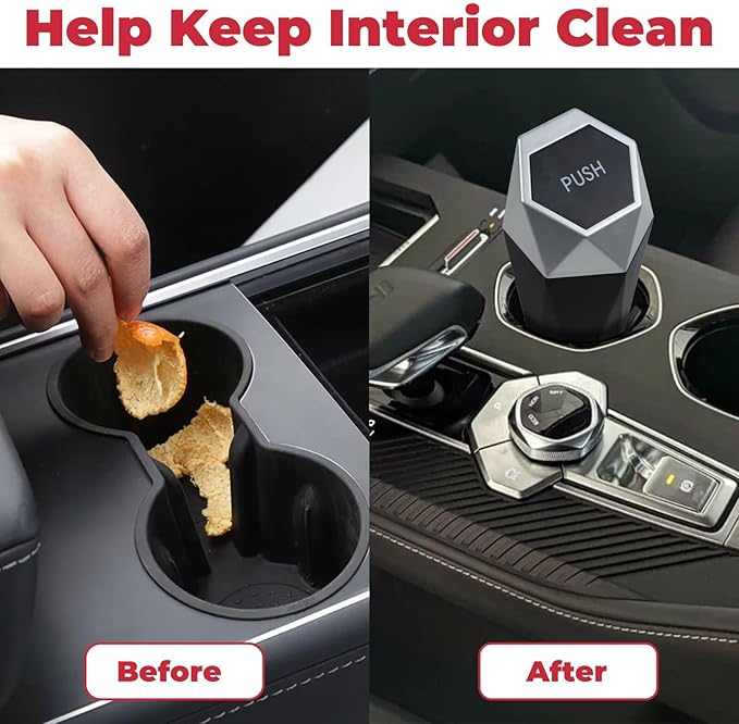 Car Trash Can, 2 Pack Car Trash Bin with Lid, Car Accessories for Women Interior, Car Garbage Can with Additional 2 ABS Hooks and 60pcs Trash Bags, Suitable for Home, Office, Car Organizer, Black
