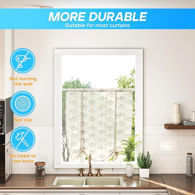 Tension Rods 28 to 48 Inch, 2Pcs White Spring Tension Curtain Rod No Drilling No Slip Spring Rods Adjustable Spring Curtain Rod
