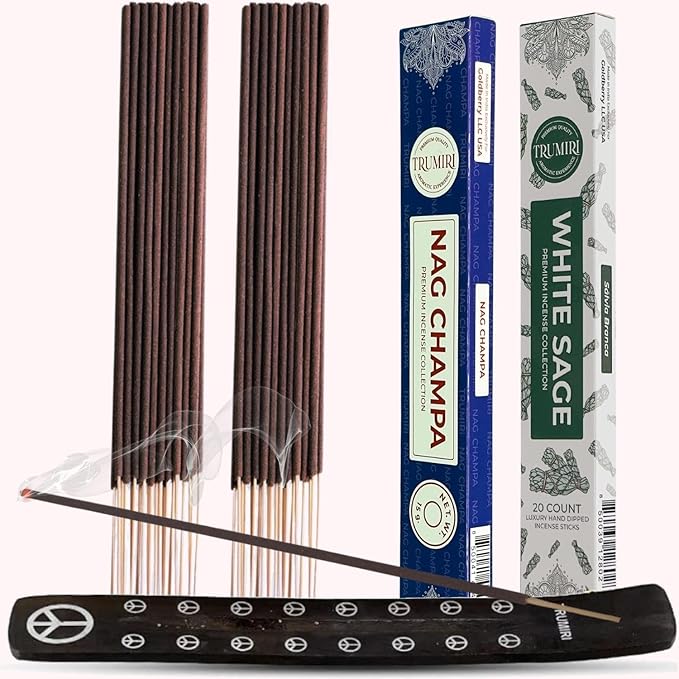 Trumiri Incense Sticks - Combo Pack of 35 Insence-Sticks - 15 Nag Champa + 20 White Sage - Insenses - Insents - Incents - Inscense - Incence - Incienso - All Natural Incense Sticks