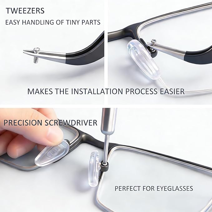 5-Pairs Silicone Eyeglass Nose Pads, Pressure-Reducing Air Chamber Design | Screw-in Style Glasses Nose Pads Replacement Kit, Anti-Slip & Easy Install, Fit for Most Eyeglasses & Sunglasses