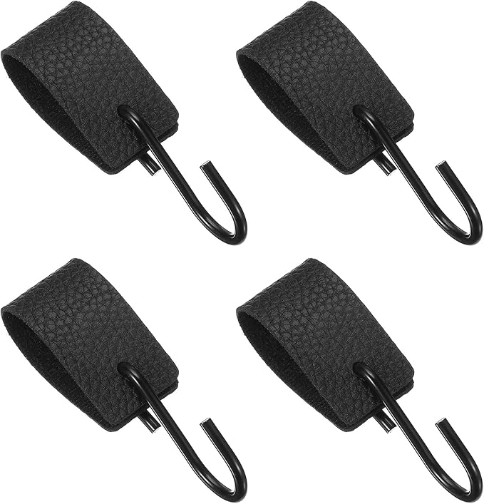 uxcell 4 Pcs PU Leather S Hooks, Multifunctional S Shaped Hooks for Hanging Coat Towel Camping Kitchen Bathroom Handle, Black