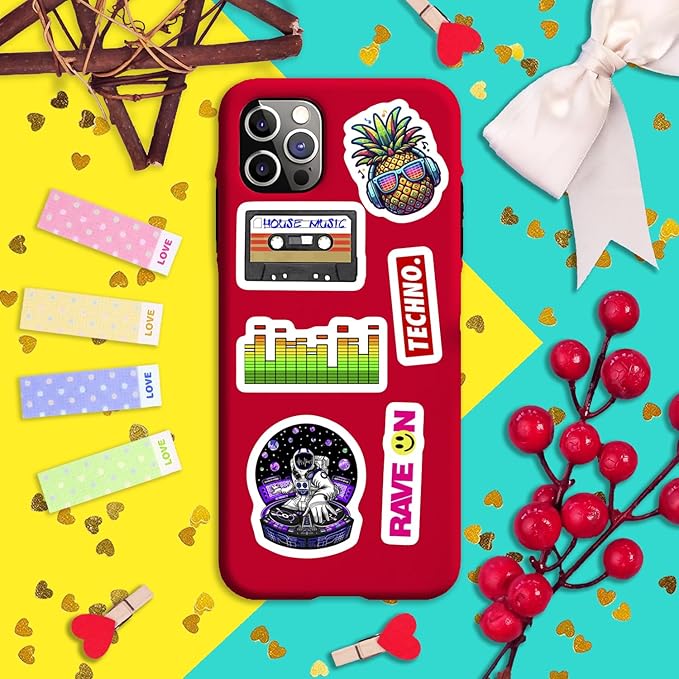 BulbaCraft 100Pcs DJ Stickers for Water Bottle and Laptop - DJ Party Favors & Decorations, Waterproof Vinyl Decals, Music and Turntable Stickers, Gifts for Women & Men