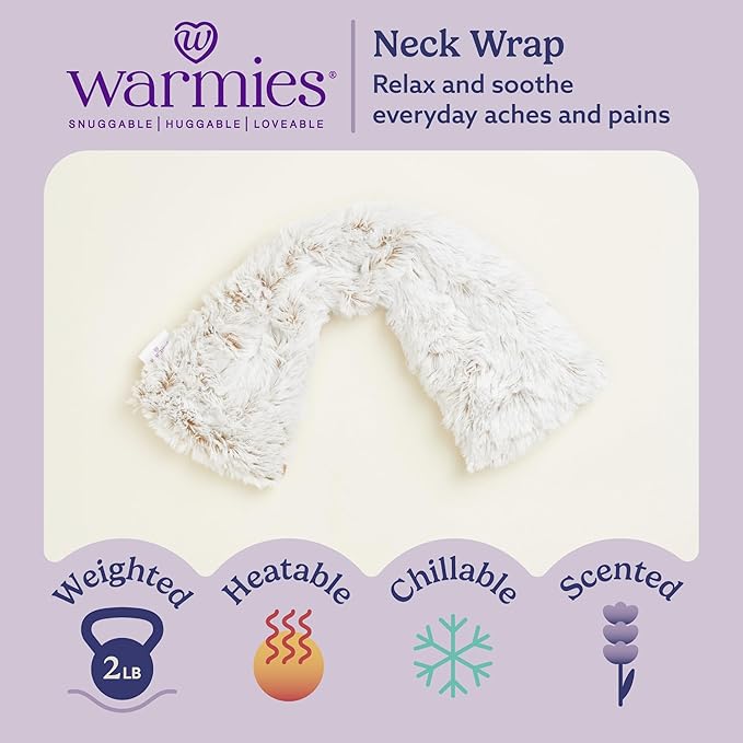 warmies Microwavable Neck & Shoulder Wrap - Heating & Cooling Plush Pad for Calming Relaxation - Weighted & Heated Neck Warmer with Scented Lavender - Microwave Heat Pad for Aches & Pain – Brown