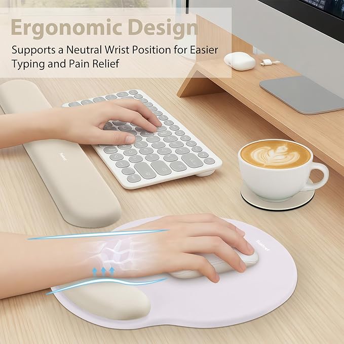 Mouse Pad and Keyboard Wrist Rest, 3-in-1 Gel Memory Foam Ergonomic Mouse Pad with Wrist Rest Set, Gaming Mousepad Arm Cushion Support for Computer Office Desk Accessories Cute Setup,Khaki