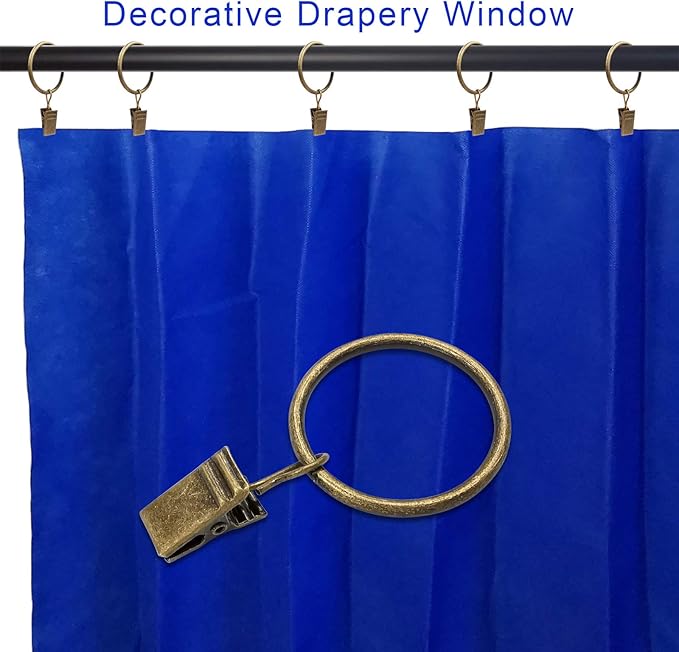 100 Pack Curtain Rings with Clips, Drapery Clips with Rings, Drapes Rings 1.26 in Interior Diameter, Fits up to 1 in Curtain Rod, Bronze